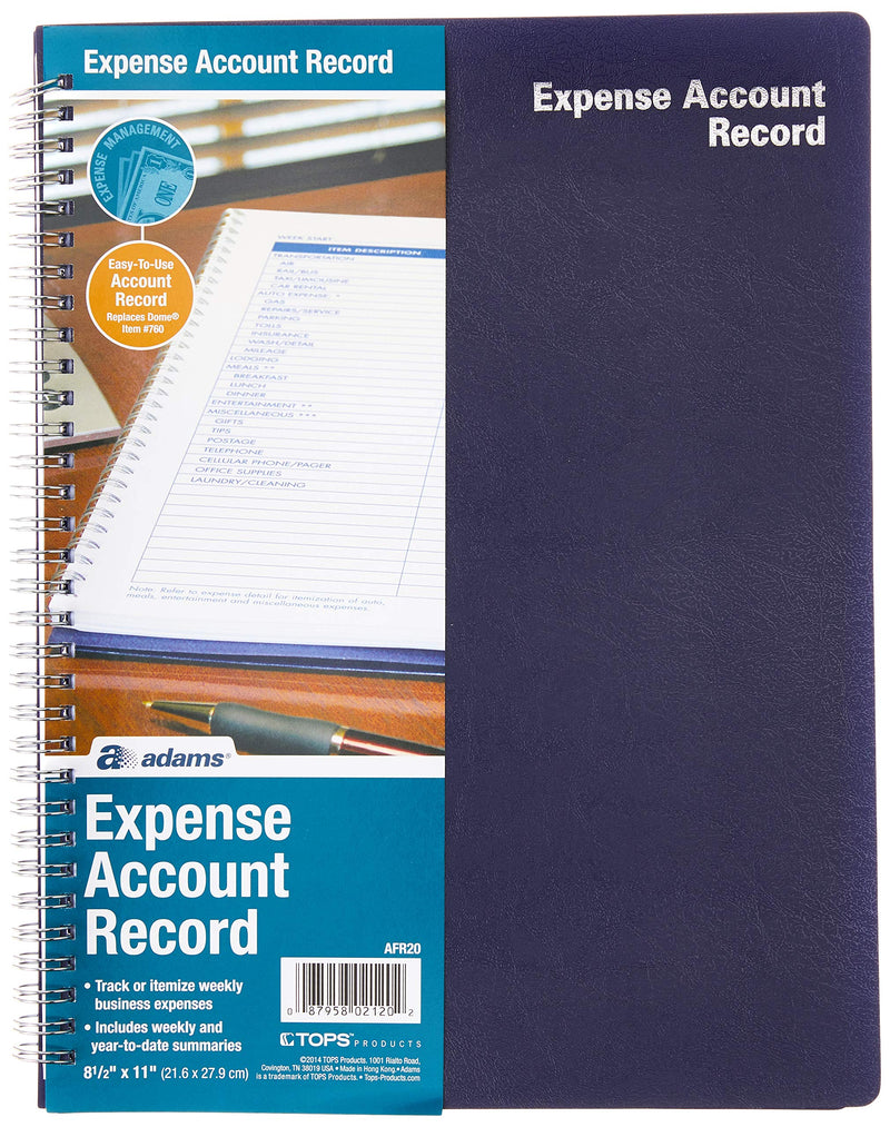 [Australia - AusPower] - Adams Expense Account Record Book, Spiral Binding, 8.5 x 11 Inches, Clear (AFR20) 