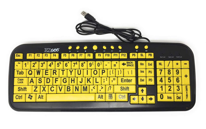 [Australia - AusPower] - New and Improved: EZSee by DC - Large Print Computer Keyboard USB Wired (Yellow Keys with Black Jumbo Oversized Print Letters) for Visually Impaired Individuals, Low Vision, or Low Light for Seniors and People with Bad Vision! Imposing Vivid Black Over... 