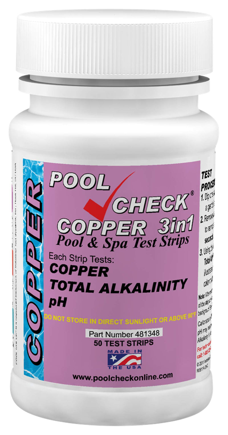 [Australia - AusPower] - Industrial Test Systems 481348 Copper 3 in 1 Pool Check | Made in USA | 3 Parameter Pool Test Strips | Copper, pH, & Total Alkalinity | Easy Match Colors | Lowest Copper Detection Levels 