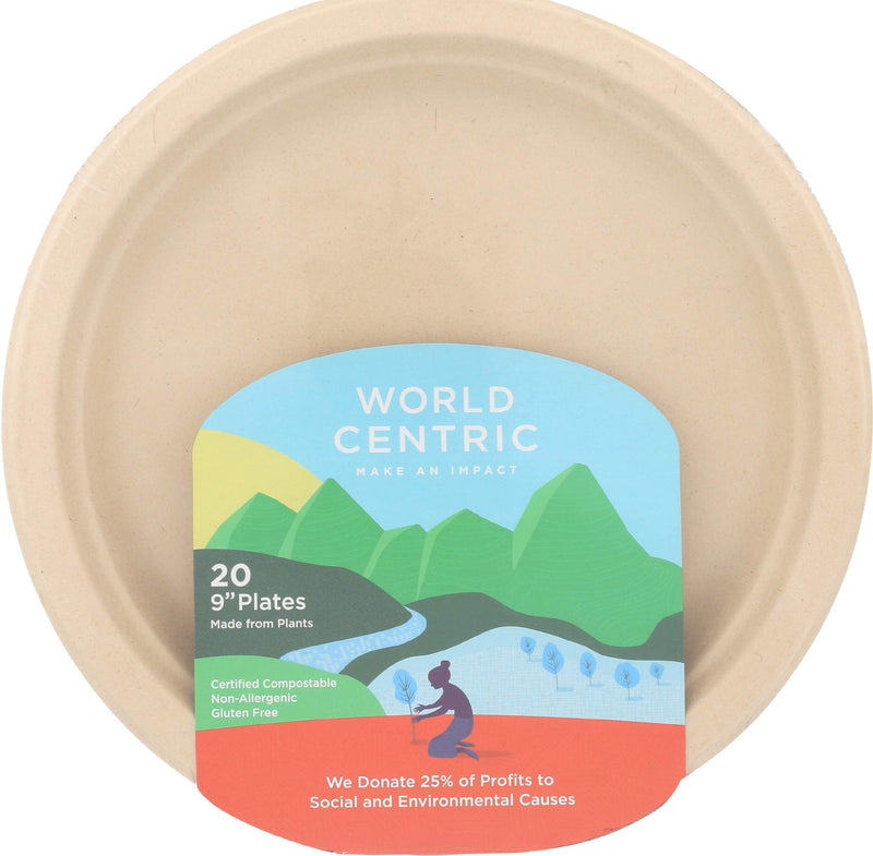 [Australia - AusPower] - World Centric Wheat Straw/Bagasse Compostable 9-Inch Fiber Plate, 20-Piece, 9 inch 9 Inch (Pack of 20) 