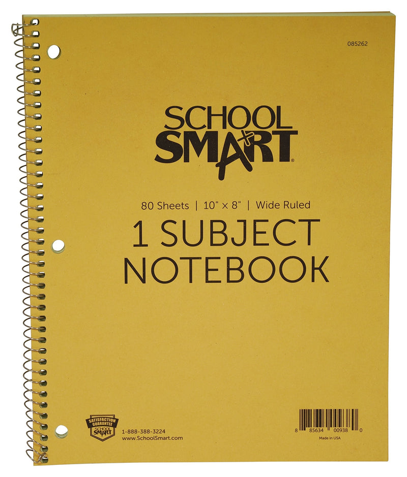 [Australia - AusPower] - School Smart Spiral Non-Perforated 1 Subject Wide Ruled Notebook, 10 x 8 Inches 
