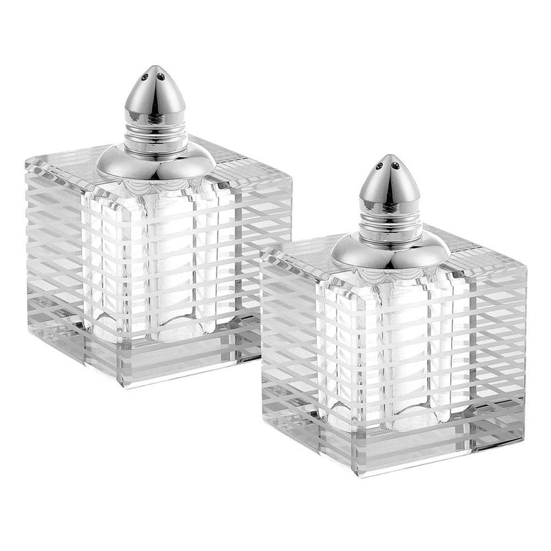 [Australia - AusPower] - Badash Crystal Salt and Pepper Shaker Set - 2.75" Tall Pinstripes Hand-Cut Optical Crystal Glass Shakers with Platinum Tops - Set a Beautiful Table 