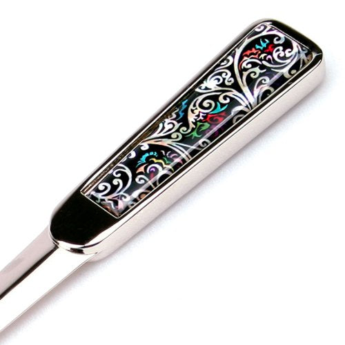 [Australia - AusPower] - Mother of Pearl Black Floral Metal Steel Knife Office Sword Blade Hand Envelope Letter Opener with Arabesque Design 