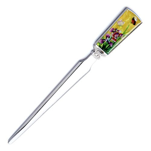 [Australia - AusPower] - Mother of Pearl Yellow Flower Metal Steel Knife Sword Blade Hand Envelope Letter Opener with Orchid Design 