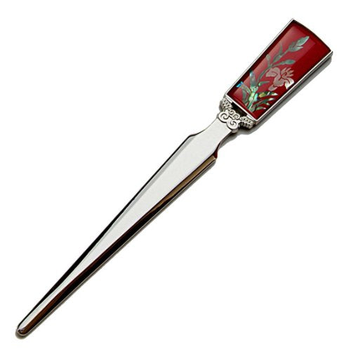 [Australia - AusPower] - Mother of Pearl Letter Opener Red Metal Steel Knife Office Sword Blade Hand Envelope Opener Gift Orchid Design 