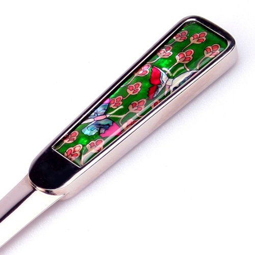 [Australia - AusPower] - Mother of Pearl Red Flower and Butterfly Design in Green Metal Steel Knife Office Sword Blade Hand Envelope Gift Executive Desktop Letter Opener 