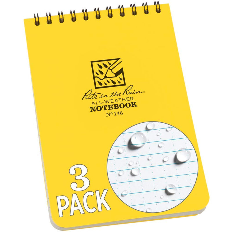 [Australia - AusPower] - Rite in the Rain Weatherproof Top Spiral Notepad, Yellow Cover, Universal Pattern, 3 Pack (No. 146-3), 6 x 4 x 0.375 