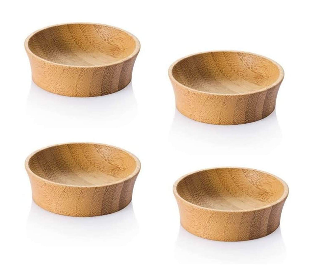 [Australia - AusPower] - Bambu, Reusable Bamboo Condiment Cups, Natural Wood and Food-Safe Finish, Great for Soy Sauce, Dessert, Sides, and Dipping, Eco Friendly Dish Alternative, 100% Biodegradable - Small, Set of 4 