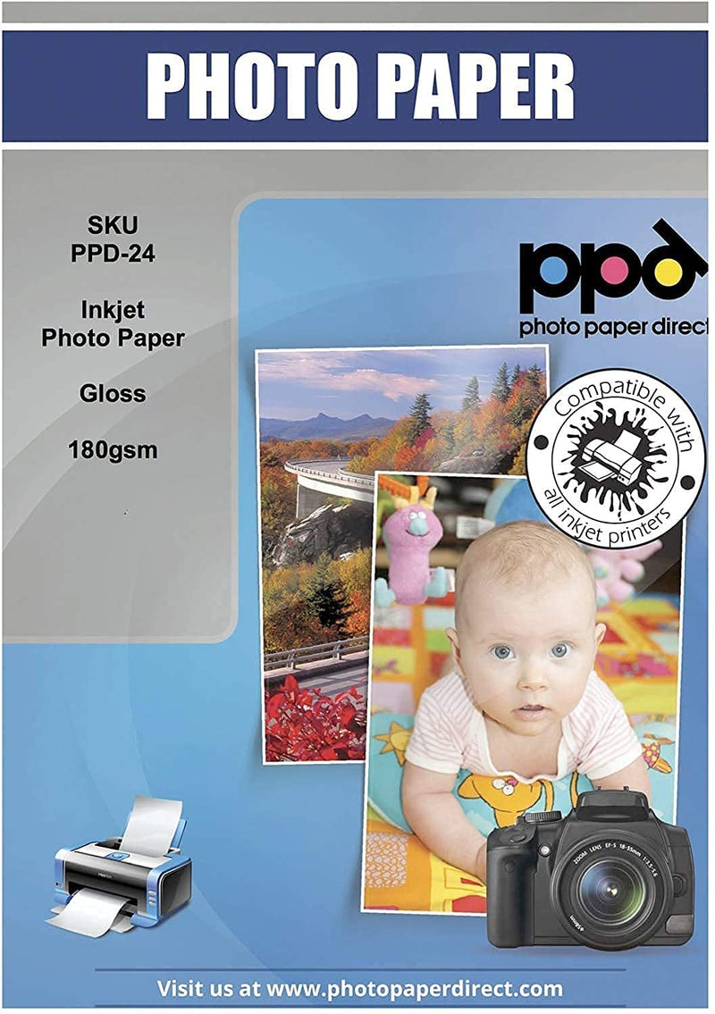 [Australia - AusPower] - PPD 50 Sheets Inkjet Glossy Photo Paper 8.5x11 49lbs 180gsm 9.9mil Letter Size Instant Dry and Water-Resistant (PPD-24-50) 180g/49lb 