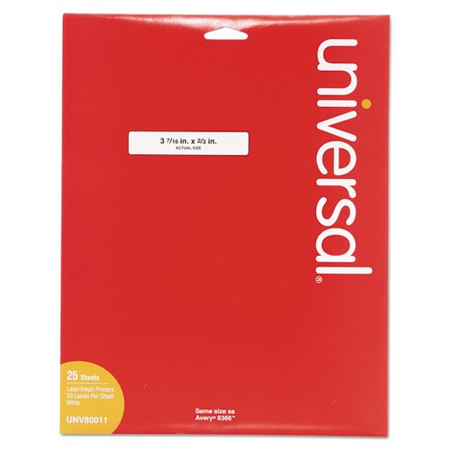 [Australia - AusPower] - Universal Products - Universal - Laser Printer File Folder Labels, 3-1/2 x 2/3, White, 750/Pack - Sold As 1 Box - Print from a laser printer for a professional-looking filing system. - Apply quickly and easily. - Permanent adhesive keeps labels in plac... 