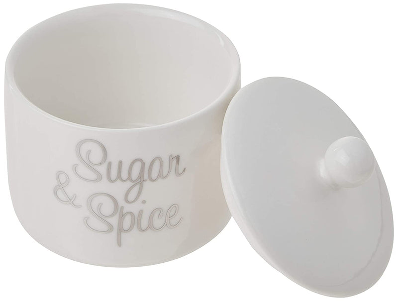 [Australia - AusPower] - Kate Aspen Ceramic Sugar Bowl, Spice and Everything Nice, White one size White & Silver 