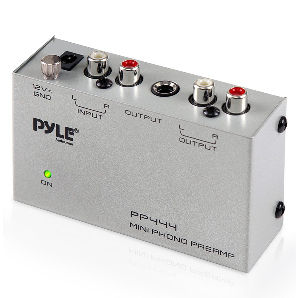 [Australia - AusPower] - Pyle Phono Turntable Preamp - Mini Electronic Audio Stereo Phonograph Preamplifier with RCA Input, RCA Output & Low Noise Operation Powered by 12 Volt DC Adapter (PP444),Gray Basic Model 