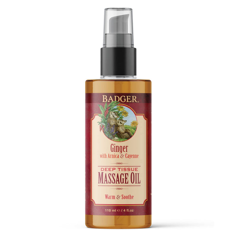 [Australia - AusPower] - Badger - Deep Tissue Massage Oil, Ginger with Arnica & Cayenne, Certified Organic Massage Oil, Warm & Soothe, Massage Oil for Sore Muscles, Essential Oils, 4 oz 