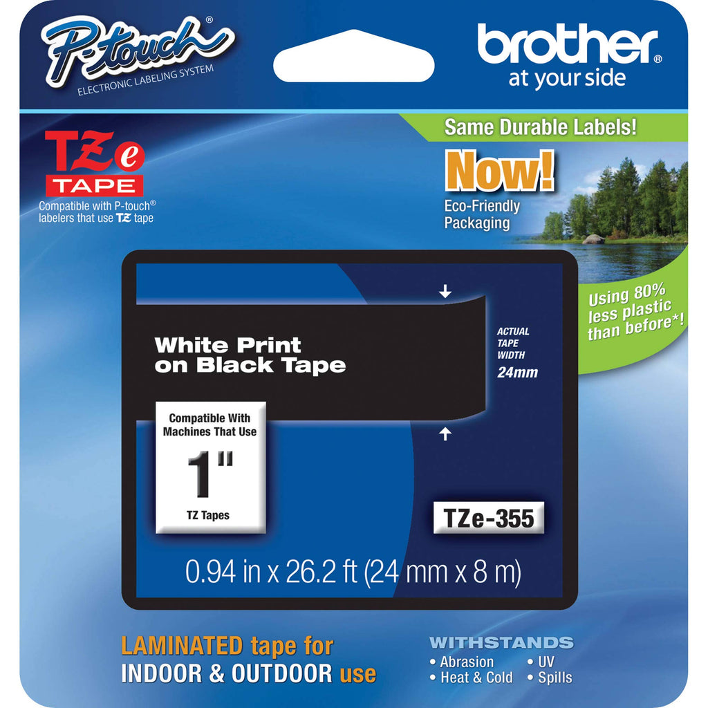 [Australia - AusPower] - Brother Genuine P-touch TZE-355 Tape, 1" (0.94") Wide Standard Laminated Tape, White on Black, Laminated for Indoor or Outdoor Use, Water-Resistant, 0.94" x 26.2' (24mm x 8M), Single-Pack, TZE355 24mm 