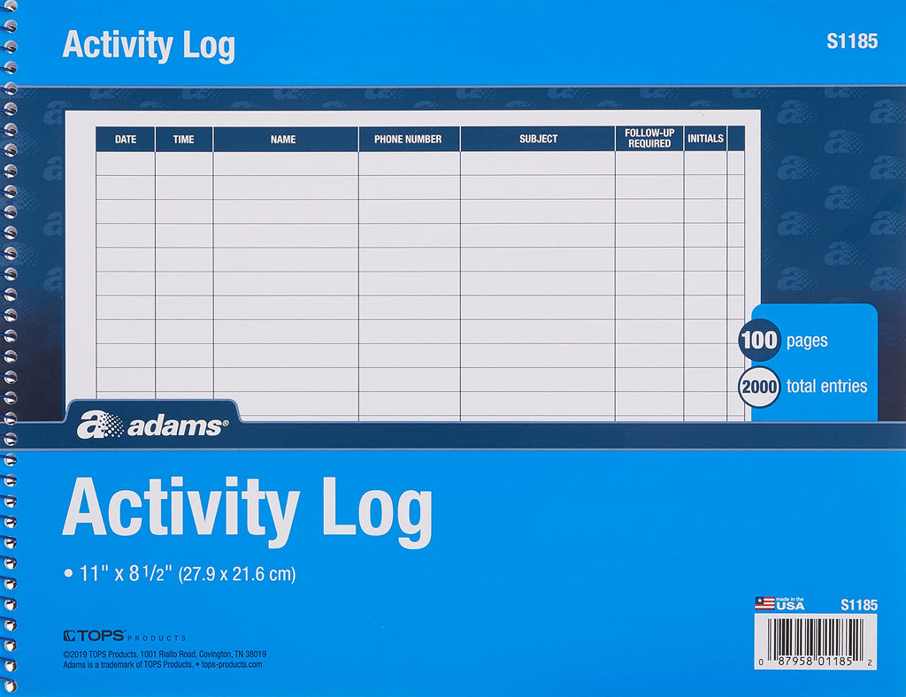 [Australia - AusPower] - Adams Activity Log Book, Spiral Bound, 8.5 x 11 Inches, 100 Pages, White (S1185ABF) 