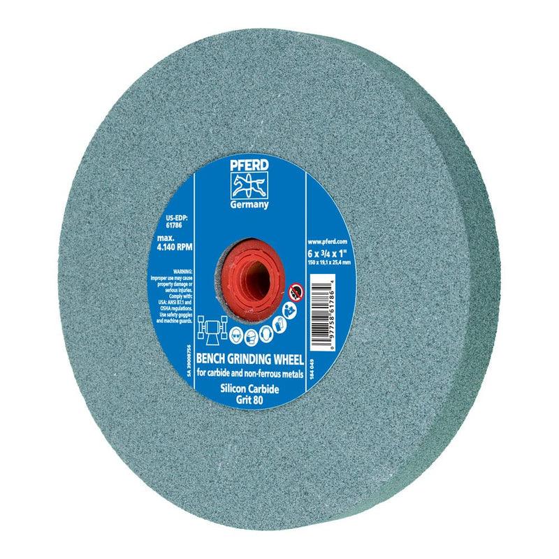 [Australia - AusPower] - PFERD Bench Grinding Wheel Carbide Type | 6x3/4x1 inch, vitrified Bond, Silicon Carbide, grit Size 80 | 61786 - for use on Hard Materials, Included bushings 3/4, 5/8, 1/2 inch 