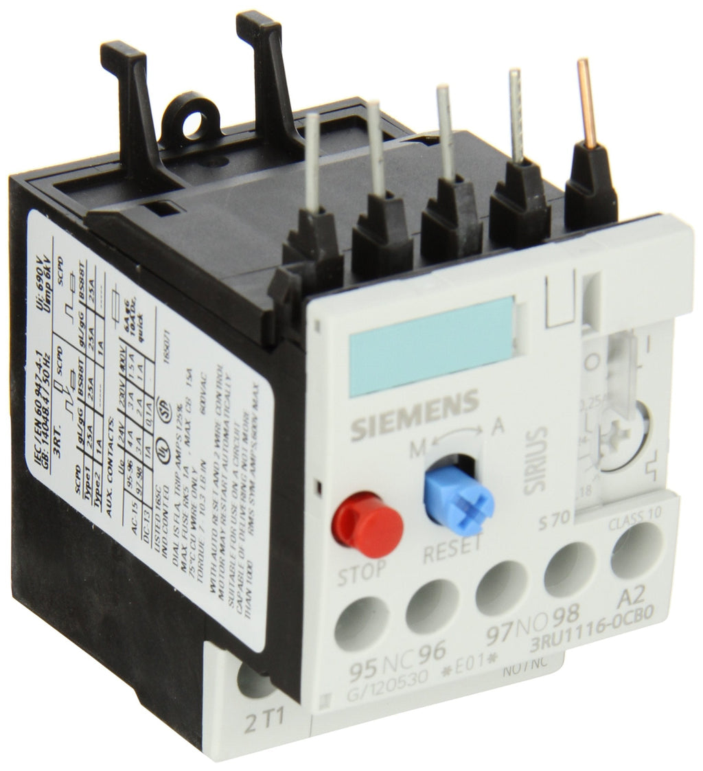 [Australia - AusPower] - Siemens 3RU11 16-0CB0 Thermal Overload Relay, For Mounting Onto Contactor, Size S00, 0.18-0.25A Setting Range 