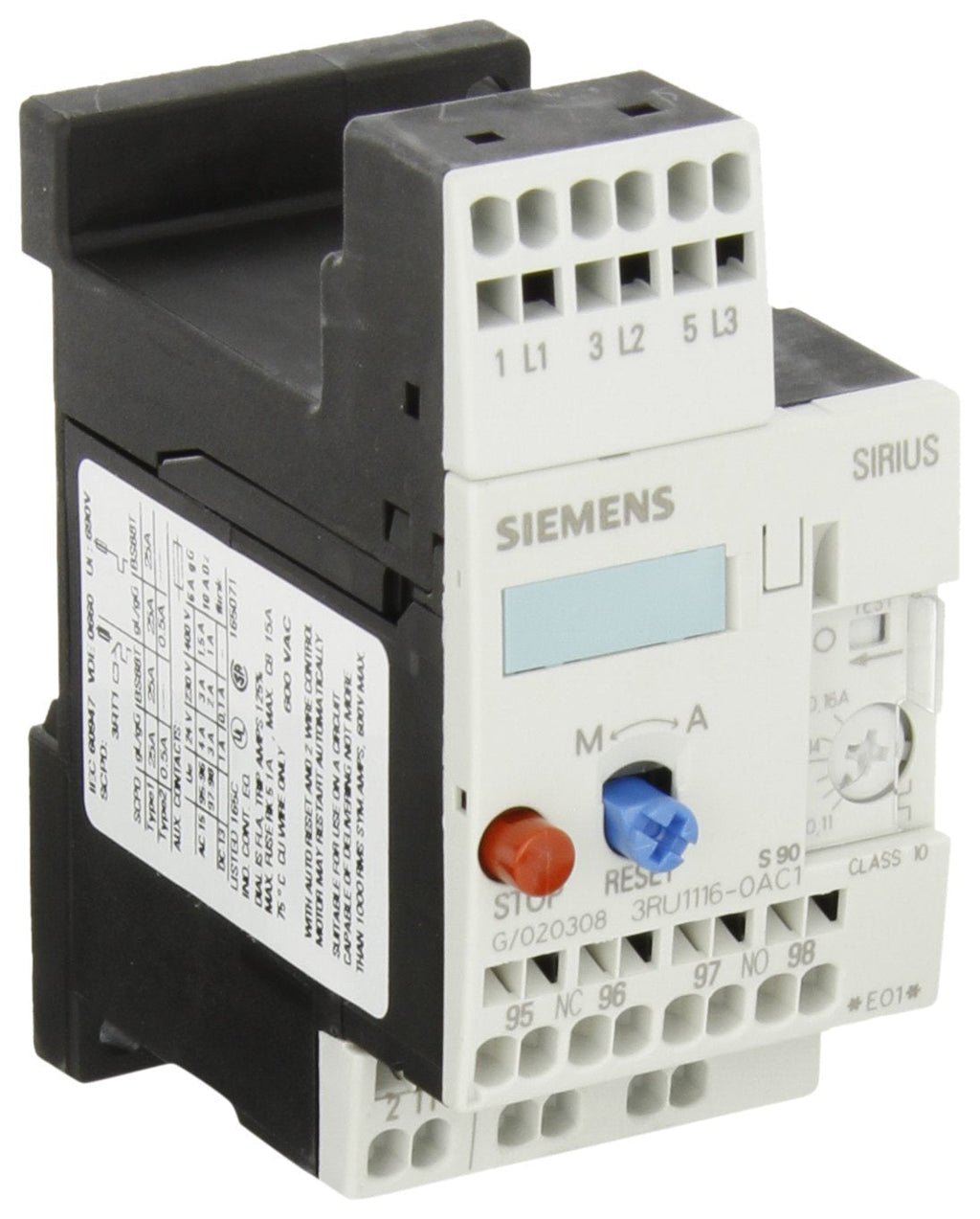 [Australia - AusPower] - Siemens 3RU11 16-0AC1 Thermal Overload Relay, For Separate Installation, Size S00, 0.11-0.16A Setting Range 