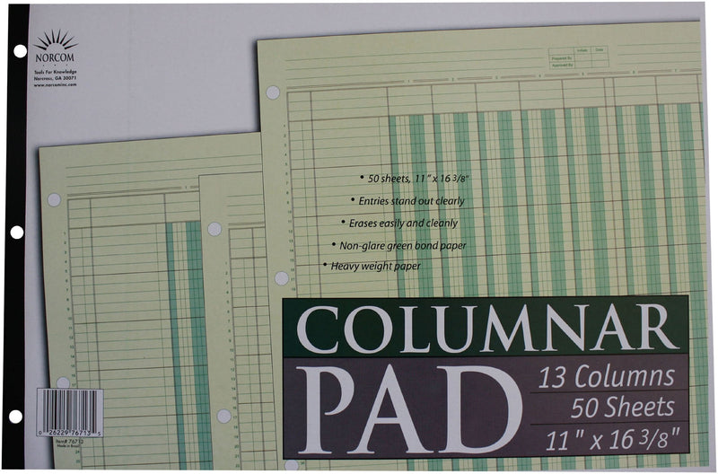 [Australia - AusPower] - Norcom Columnar Pad 13 Columns, 11 x 16.375 Inches, 50-Sheets, Green (76713-10) 1 