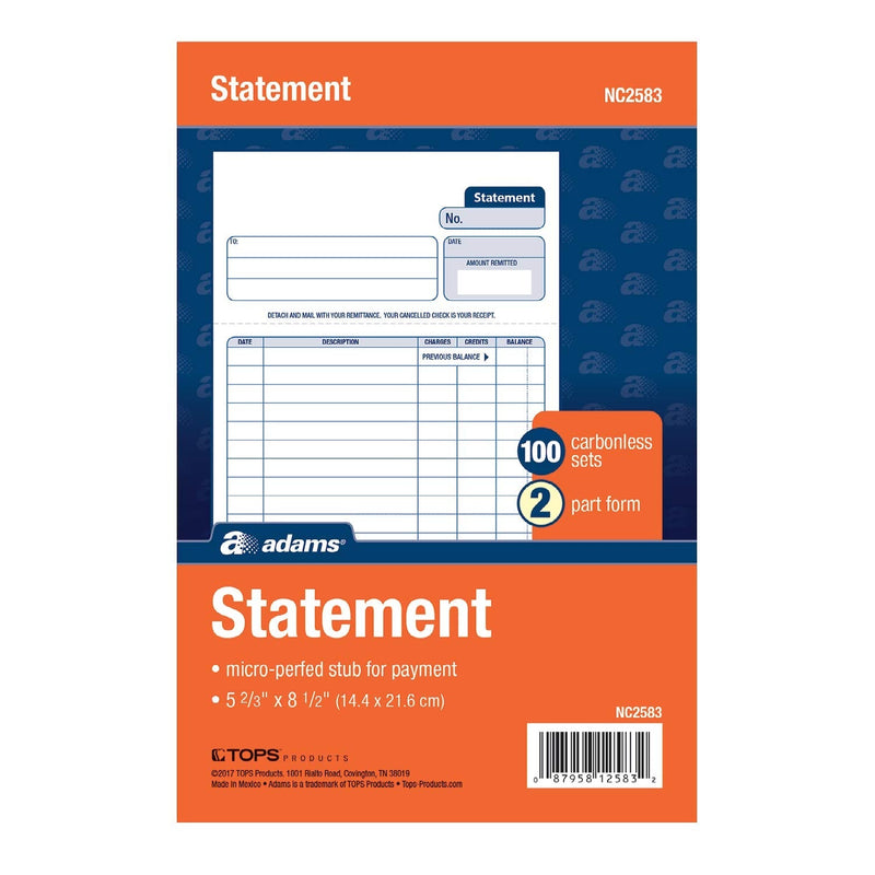 [Australia - AusPower] - Adams Statement Forms, 2-Part Carbonless, 100 Individual Unit Sets Per Pack (NC2583) 