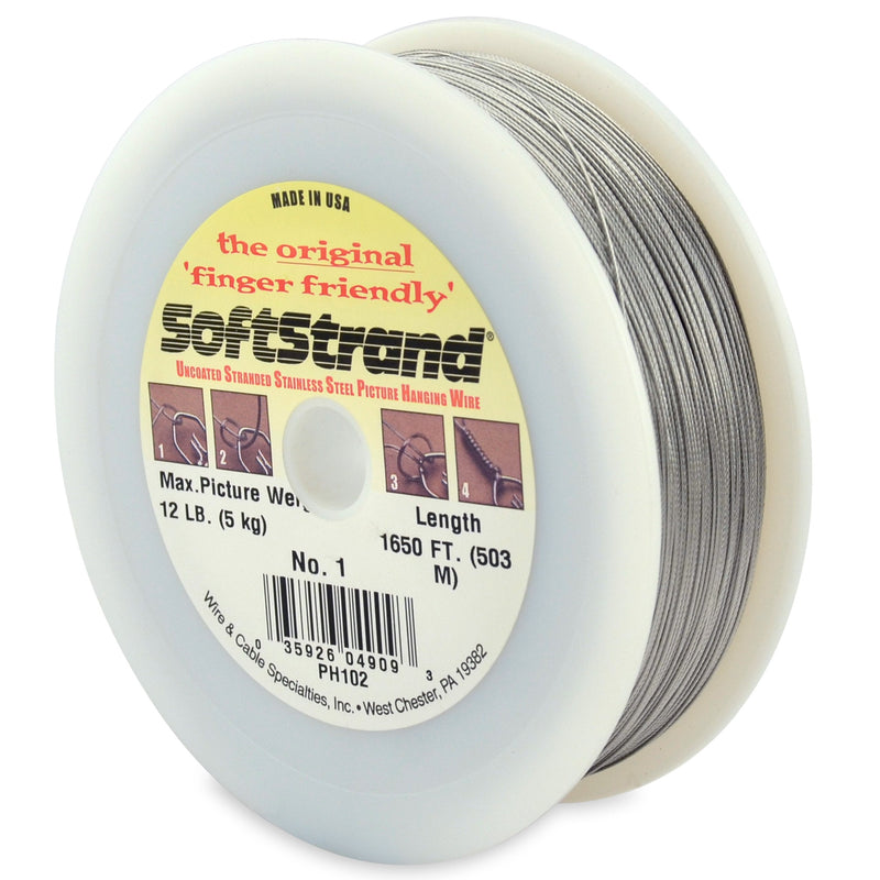 [Australia - AusPower] - Wire & Cable Specialties Softstrand Uncoated Stranded Stainless Steel Picture Wrapping Wire, Size #1, 12 lb / 5 kg, 1650 ft / 503 m, Stainless 