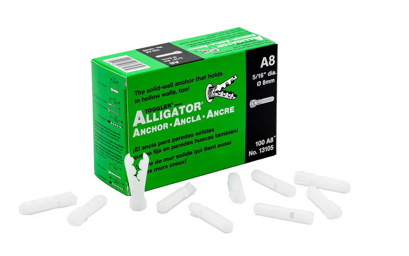 [Australia - AusPower] - TOGGLER ALLIGATOR A8 Screw Anchor, Plastic, 5/16" Diameter, 1-9/16" Length, #8 to #14 Threads, Pack Of 100 