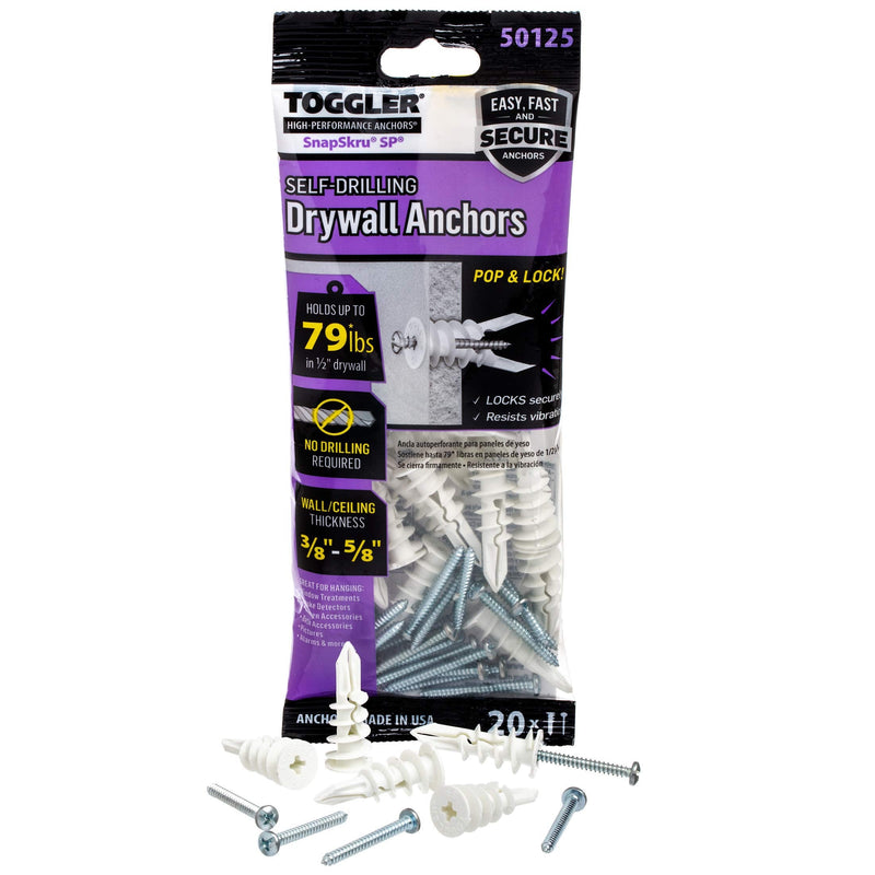 [Australia - AusPower] - TOGGLER SnapSkru Self-Drilling Drywall Anchor, Pack of 20 -5/8-in L x 3/8-in dia Standard Drywall Anchor (Screws Included) 