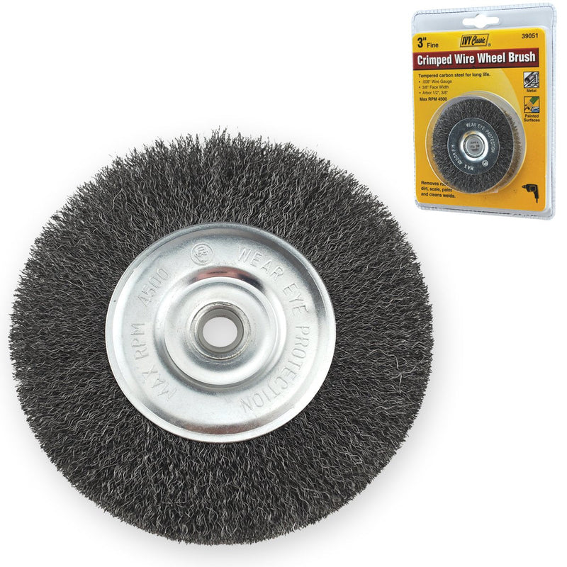 [Australia - AusPower] - IVY Classic 39051 3-Inch x 1/2 - 3/8-Inch Arbor, Carbon Steel Crimped Wire Wheel Brush - 0.008-Inch Fine, 1/Card 3" Crimped Fine 