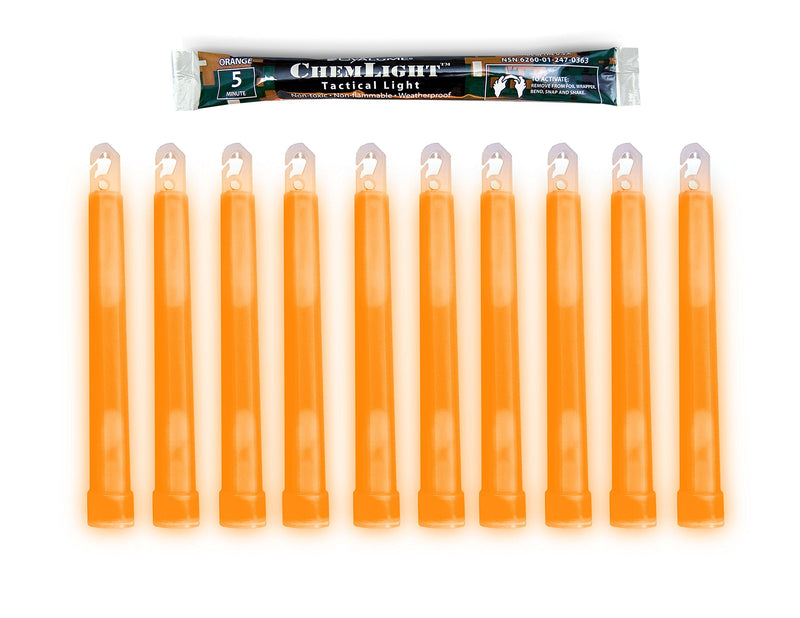[Australia - AusPower] - Cyalume - 9-03630 ChemLight Military Grade Chemical Light Sticks – 5 Minute Duration Light Sticks Provide Intense Light, Ideal as Emergency or Safety Lights and Much More, Standard Issue for U.S. Military Personnel – Orange, 6” Long (Pack of 10) 