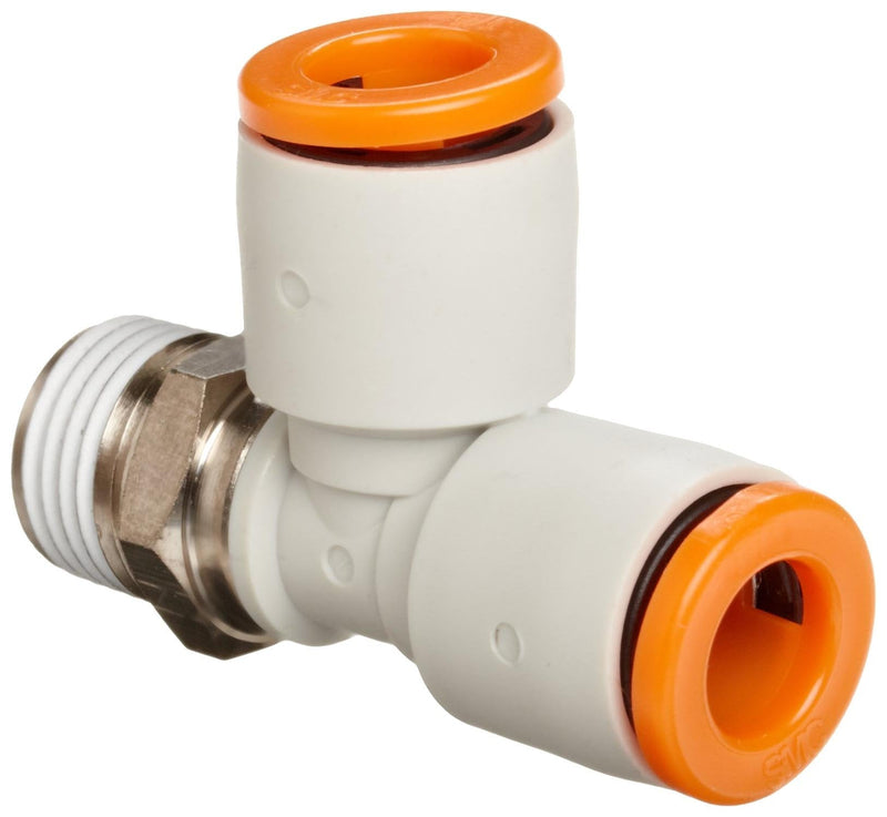 [Australia - AusPower] - SMC KQ2Y03-34NS PBT & Nickel Plated Brass Push-to-Connect Tube Fitting with Sealant, Run Tee, 5/32" Tube OD x 5/32" Tube OD x 1/8" NPT Male 