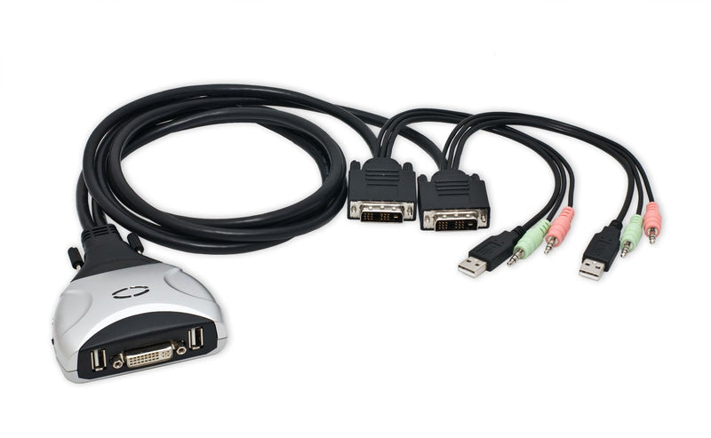 [Australia - AusPower] - 2 Port KVM Switch 1920 X 1200 - DVI W/ Audio and USB 2.0 Hub – Display/ Screen KVM Switch - DVI 3.9 ft Cables 2 Port DVI + USB 2.0 with Audio / Mic 