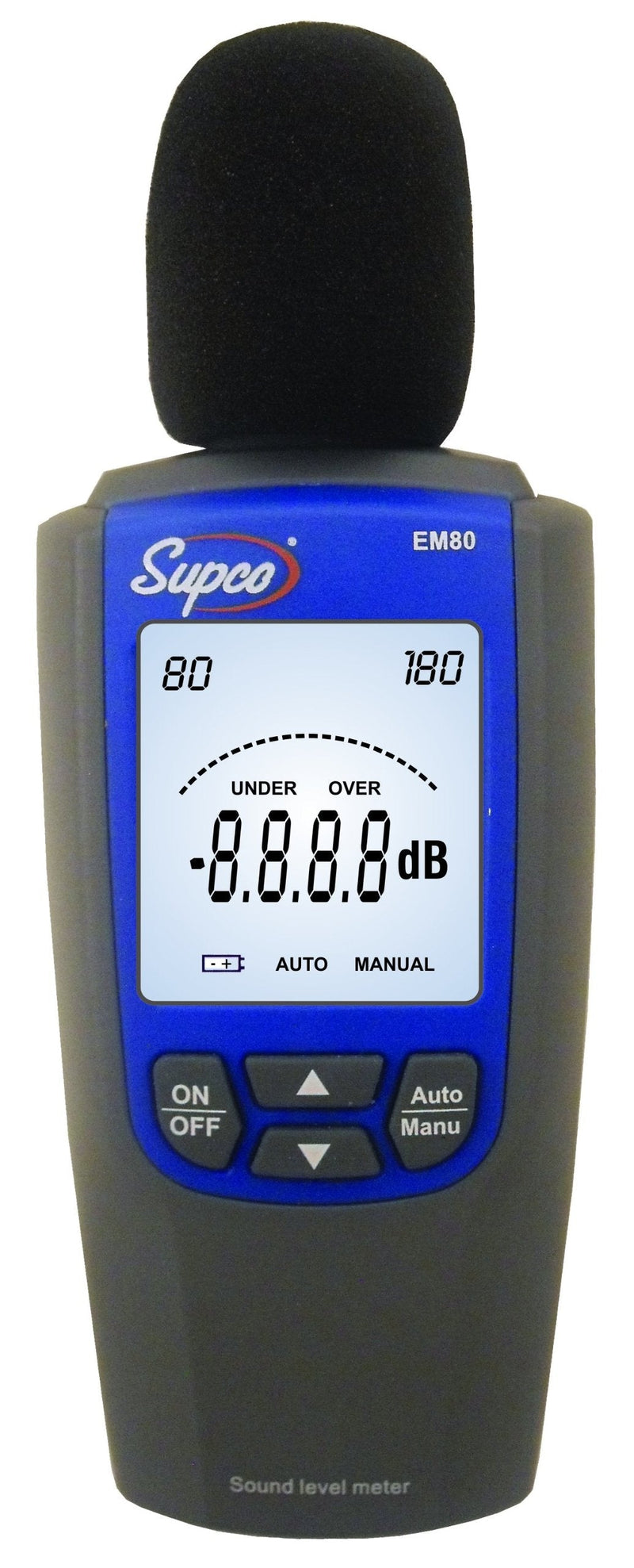 [Australia - AusPower] - Supco EM80 Sound Level Meter, 2.4" Length x 1.2" Width x 6.1" Height, 30 to 120dB, 1.5 dB Accuracy 