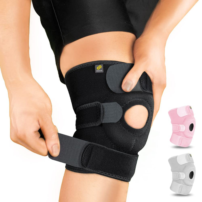 [Australia - AusPower] - Bracoo Adjustable Compression Knee Patellar Tendon Support Brace for Men Women - Arthritis Pain, Injury Recovery, Running, Workout, KS10 (Black) Black 