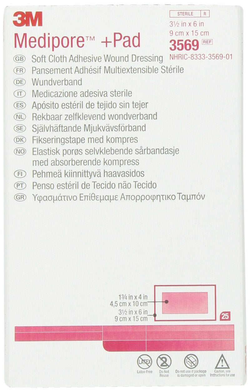 [Australia - AusPower] - 3M™ Medipore™ +Pad Soft Cloth Adhesive Wound Dressing 3569, Dressing size 3 1/2 IN x 4 IN, Pad size 1 3/4 IN x 2 3/8 IN 
