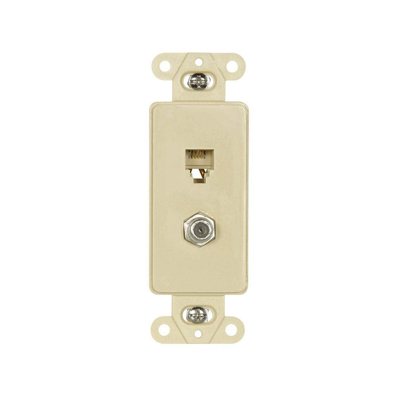 [Australia - AusPower] - Eaton 3562V Decorator Insert Combination Telephone Jack with 4-Conductors and Type F Coaxial Adapter, Ivory 