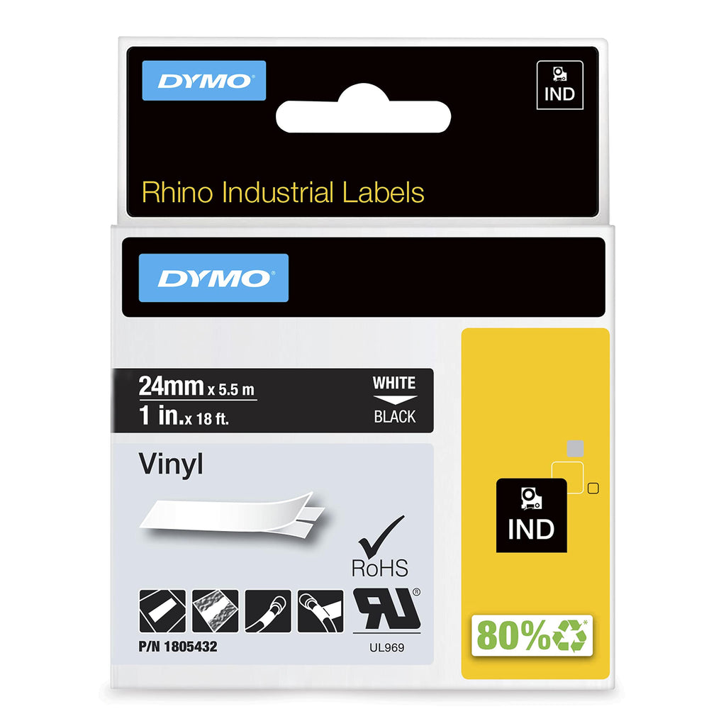 [Australia - AusPower] - DYMO Industrial Labels for DYMO Industrial Rhino Label Makers, White on Black, 1", 1 Roll (1805432), DYMO Authentic 1" 