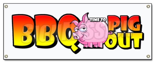 [Australia - AusPower] - BBQ Time to Pig Out Banner Sign Pork Barbecue Signs 