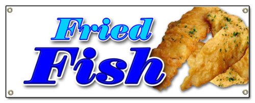 [Australia - AusPower] - Fried Fish Banner Sign Fry Fish deep Seafood sea Food Fresh Batter Signs 18''x48" 