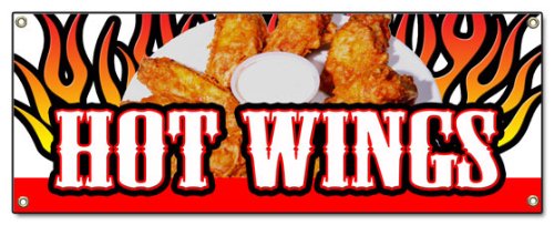 [Australia - AusPower] - HOT Wings Banner Sign Buffalo Spicy Chicken Crispy Sauce Hotsauce 