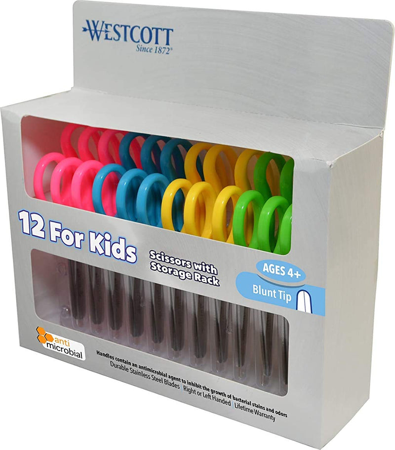 [Australia - AusPower] - Westcott 5’’ Blunt Safety Scissors For Kids With Anti-Microbial Protection, Assorted, Pack of 12 (14871) 