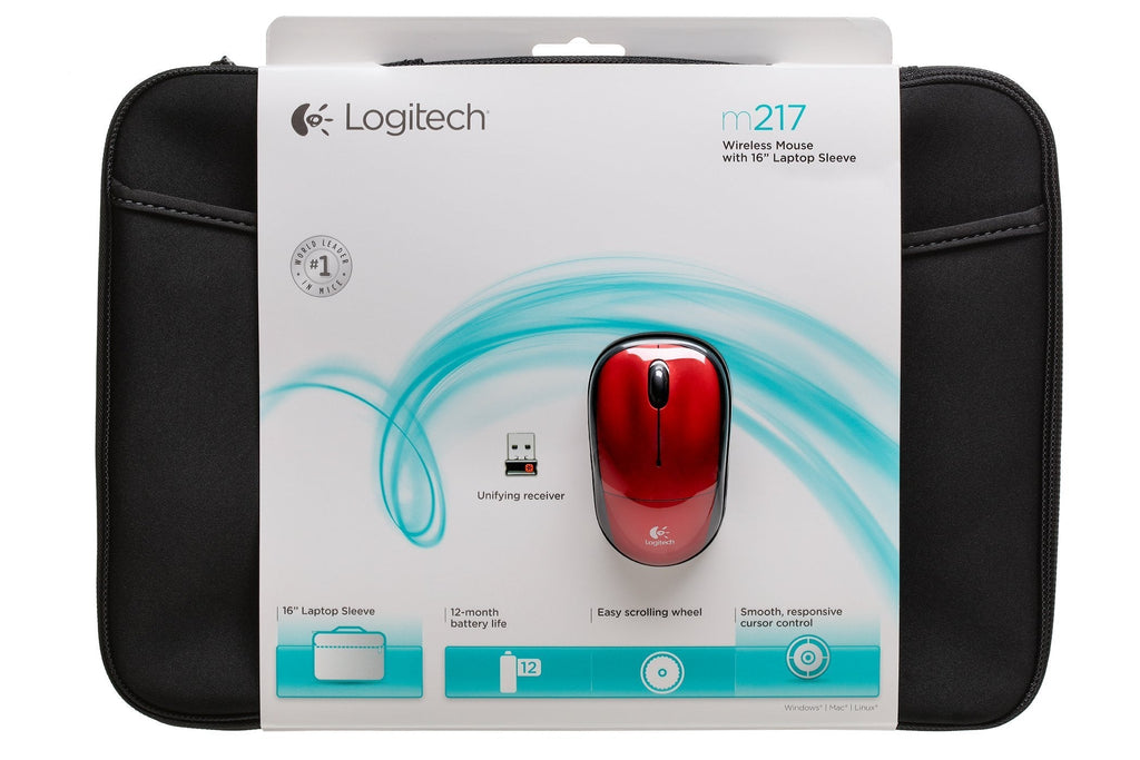 [Australia - AusPower] - Logitech Bundle Wireless Mouse M217 – Red & 16” Sleeve 