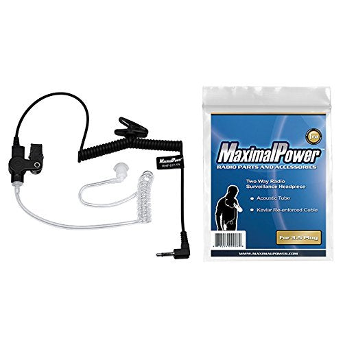 [Australia - AusPower] - MaximalPower RHF 617-1N 3.5mm RECEIVER/LISTEN ONLY Surveillance Headset Earpiece with Clear Acoustic Coil Tube Earbud Audio Kit For Two-Way Radios, Transceivers and Radio Speaker Mics Jacks , Black 