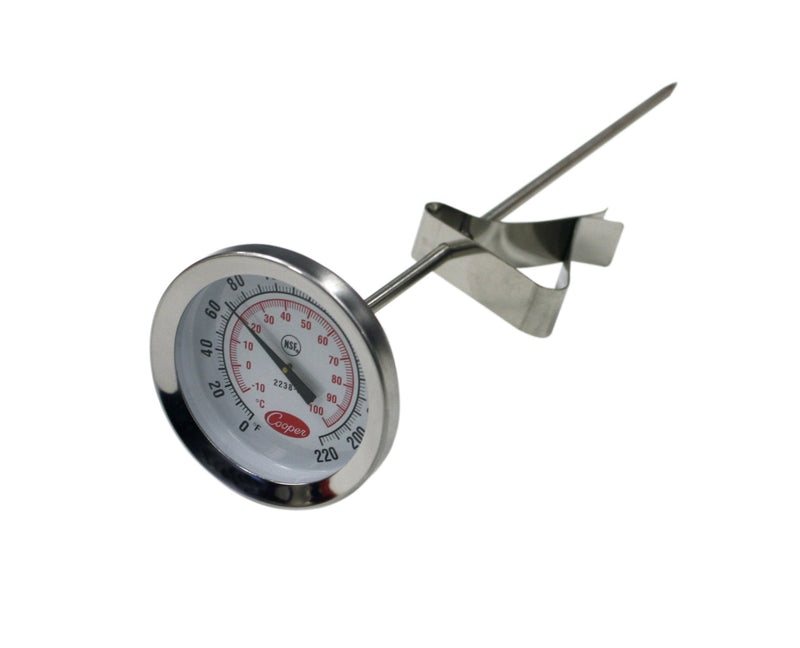 [Australia - AusPower] - Cooper-Atkins 2238-06-3 Stainless Steel Bi-Metal Stem Test Thermometer with Clip Glass Lens, NSF, 0 to 220 Degrees F Temperature Range 