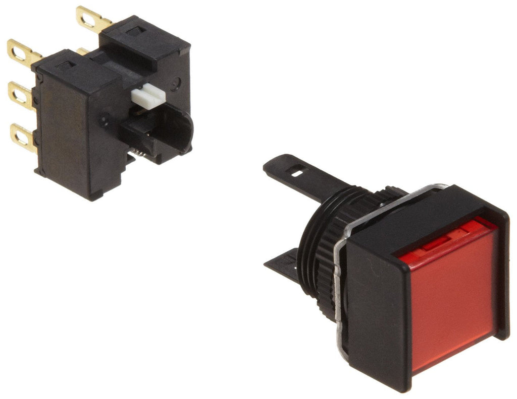 [Australia - AusPower] - Omron A165-ARA-2 Two Way Guard Type Switch, Solder Terminal, IP65 Oil-Resistant, Non-Lighted, Square, Red, Alternate Operation, Double Pole Double Throw Contacts 