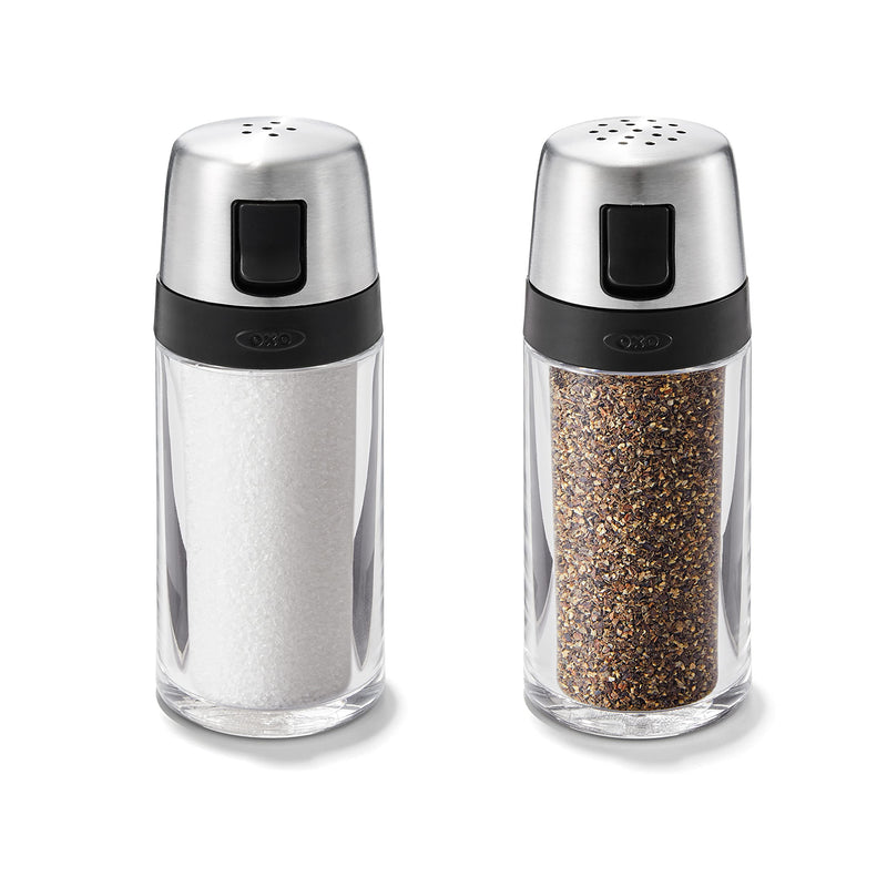 [Australia - AusPower] - OXO Salt and Pepper Shaker Set, Clear, Stainless Steel Salt & Pepper Shaker Set 