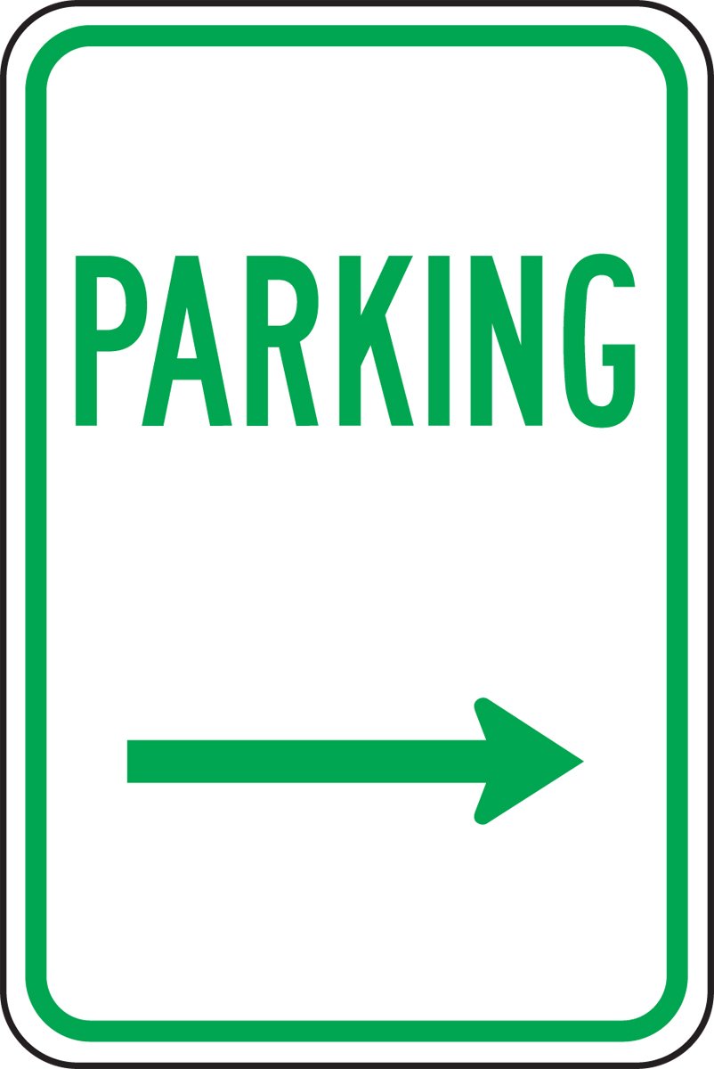 [Australia - AusPower] - Accuform"Parking" with Right Arrow, Reflective Aluminum Parking Sign, 18" x 12", Green on White, FRP226RA 