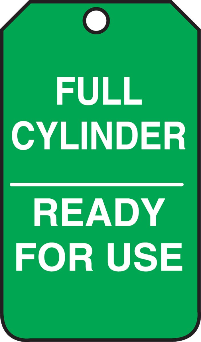 [Australia - AusPower] - Accuform MGT203CTP Cylinder Status Tag, Legend"Full Cylinder - Ready for USE", 5.75" Length x 3.25" Width x 0.010" Thickness, PF-Cardstock, White on Green (Pack of 25) 