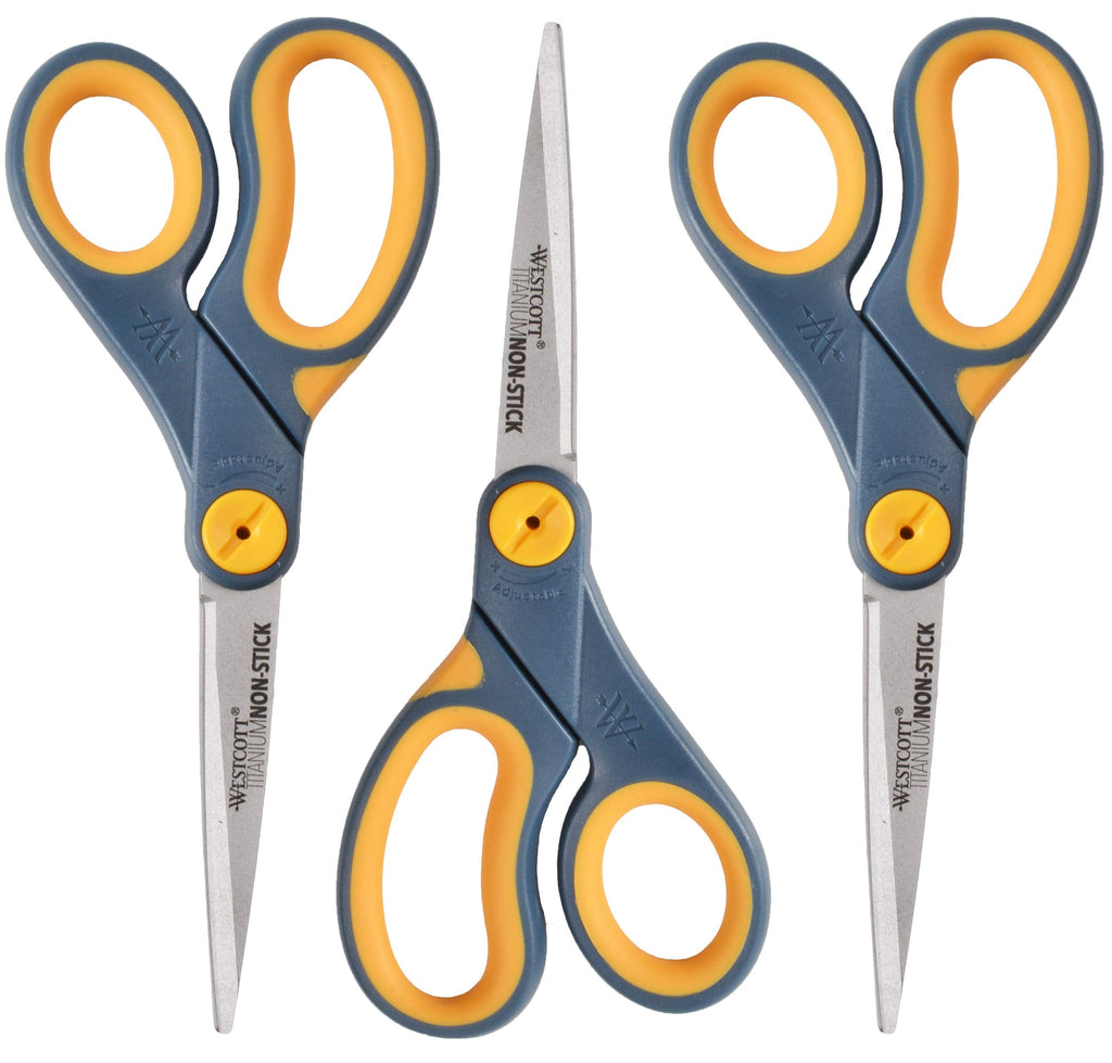 [Australia - AusPower] - Westcott 8" Titanium-Bonded Non-Stick Scissors For Office & Home, Gray/Yellow, 3 Pack (15454) 3-pack 