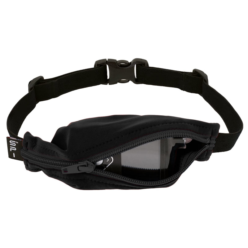 [Australia - AusPower] - SPIbelt Kids No-Bounce Belt with Hole for Insulin Pump, Medical Devices or Headphones for Active Kids! (Black) Black with Black Zipper 