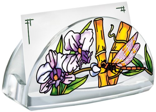 [Australia - AusPower] - Amia Hand Painted Acrylic Business Card Holder Featuring a Dragonfly Design, 4-Inch 